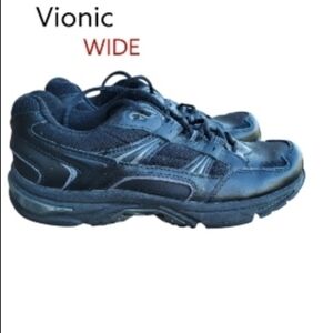Vionic Black Leather Athletic Walk Jog Run Tennis Shoe Sneaker Women 8 WIDE 8W